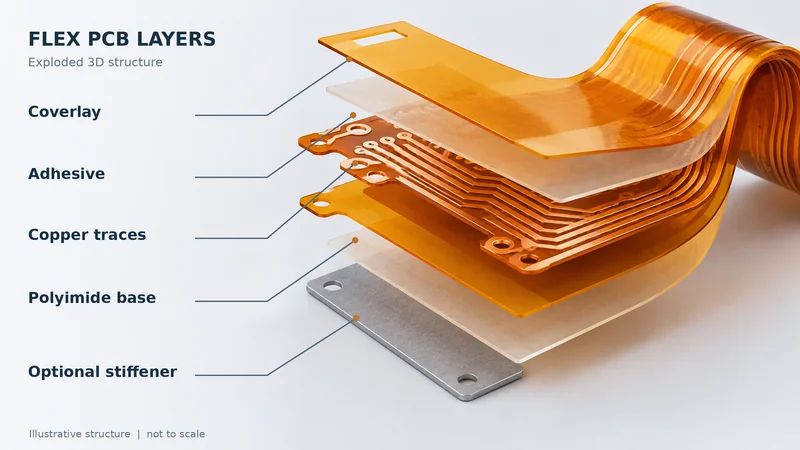 The pictures illustratess different layers of flexoble PCB.