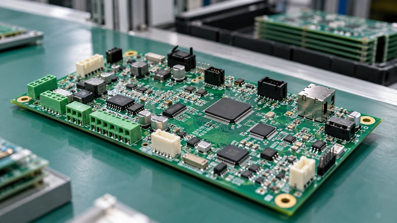 Industrial control PCB with relays and terminal blocks, illustrating an application where laminate flame resistance and thermal reliability are important.